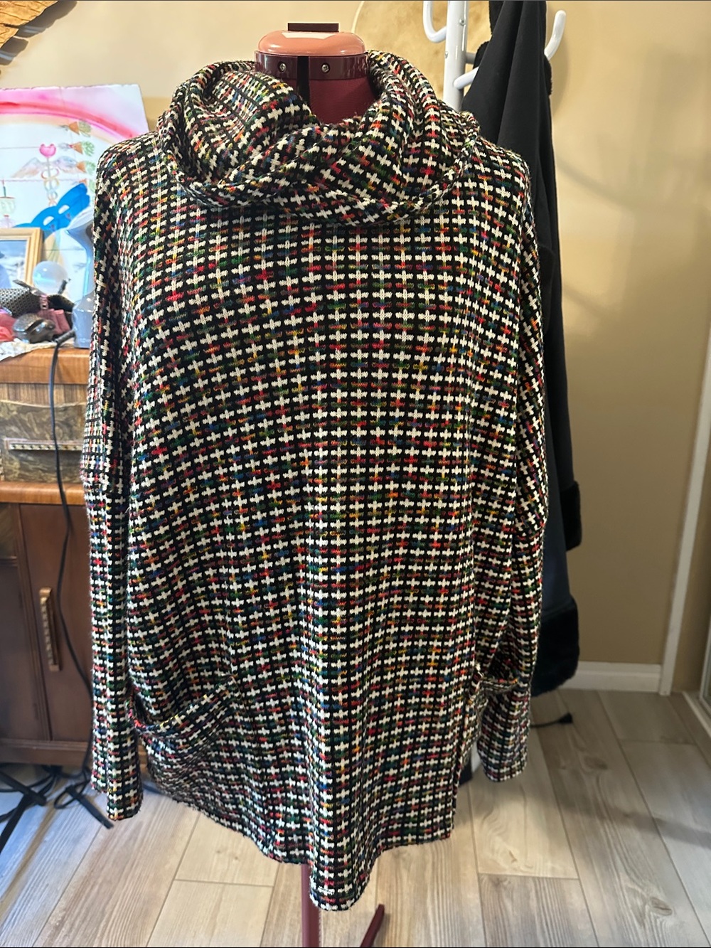Cowl Neck Multicolor Knit Pullover